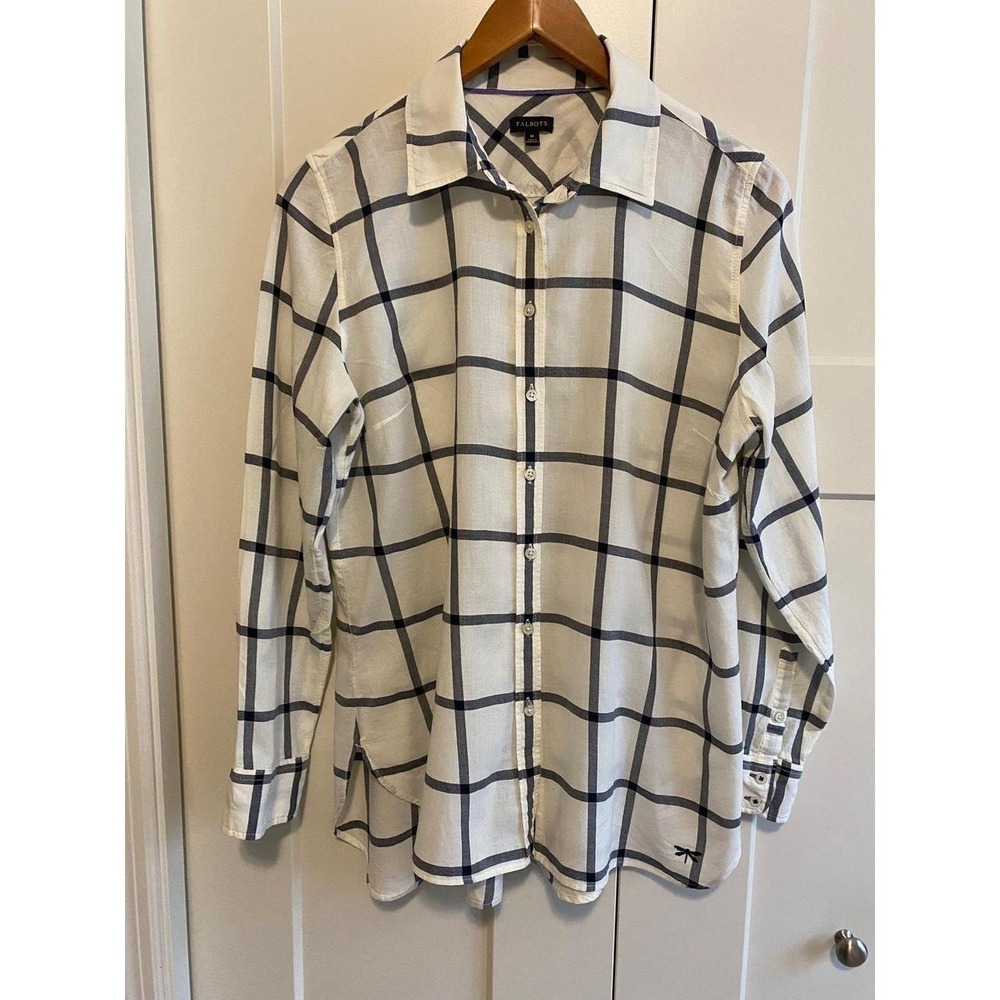 Talbots Boyfriend Women Plaid Coastal Cowgirl Soft Medium Lightweight R1